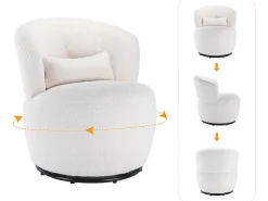 Sillón giratorio - sillón relax para salón - acolchado con felpa - con base giratoria de metal + con cojín lumbar - Blanco
