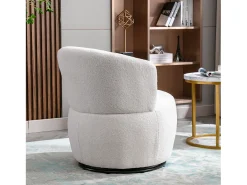 Sillón giratorio - sillón relax para salón - acolchado con felpa - con base giratoria de metal + con cojín lumbar - Blanco