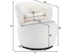 Sillón giratorio - sillón relax para salón - acolchado con felpa - con base giratoria de metal + con cojín lumbar - Blanco