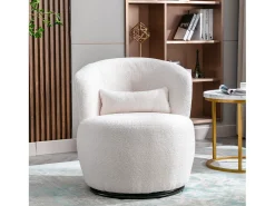 Sillón Giratorio de Mano, Silla con Cojín Lumbar, Tejido de Felpa, Sin Reposabrazos, Blanco