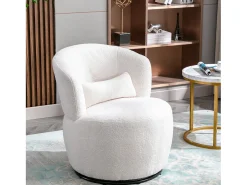 Sillón Giratorio de Mano, Silla con Cojín Lumbar, Tejido de Felpa, Sin Reposabrazos, Blanco