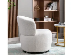 Sillón Giratorio de Mano, Silla con Cojín Lumbar, Tejido de Felpa, Sin Reposabrazos, Blanco