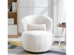 Sillón Giratorio de Mano, Silla con Cojín Lumbar, Tejido de Felpa, Sin Reposabrazos, Blanco
