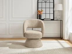 Sillón giratorio de tela texturizada color beige NAROLIA