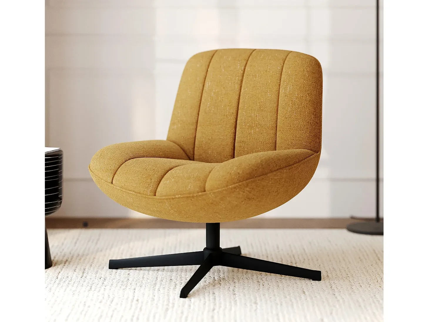 Sillón giratorio en tejido efecto terciopelo amarillo mostaza - Elvis