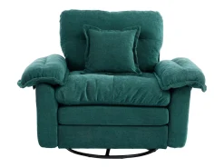Sillón giratorio en tejido chenilla verde con cojín - Para salón, dormitorio y oficina