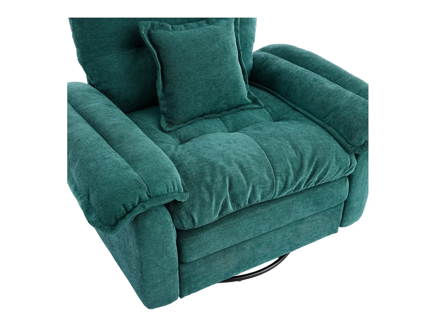 Sillón giratorio en tejido chenilla verde con cojín - Para salón, dormitorio y oficina