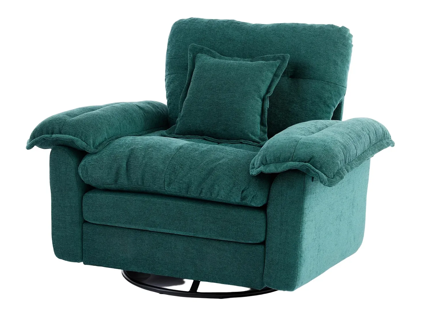Sillón giratorio en tejido chenilla verde con cojín - Para salón, dormitorio y oficina