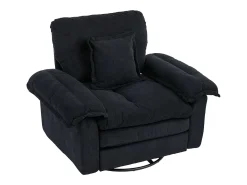 Sillón giratorio en tejido chenilla negro con cojín - Para salón, dormitorio y oficina