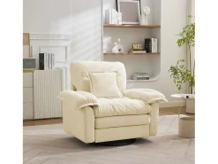 Sillón giratorio en tejido chenilla beige con cojín - Para salón, dormitorio y oficina