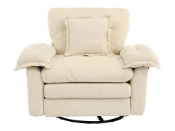 Sillón giratorio en tejido chenilla beige con cojín - Para salón, dormitorio y oficina