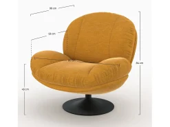 Sillón giratorio en tejido efecto terciopelo amarillo mostaza - Ricci