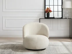 Sillón giratorio en tela texturizada color beige LACAZO