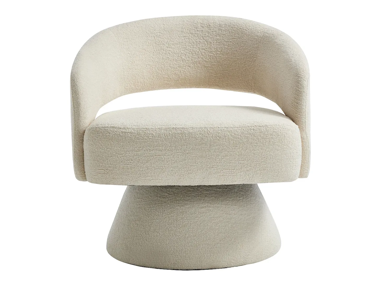 Sillón giratorio redondo en chenilla beige FEDOTE