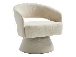 Sillón giratorio redondo en chenilla beige FEDOTE