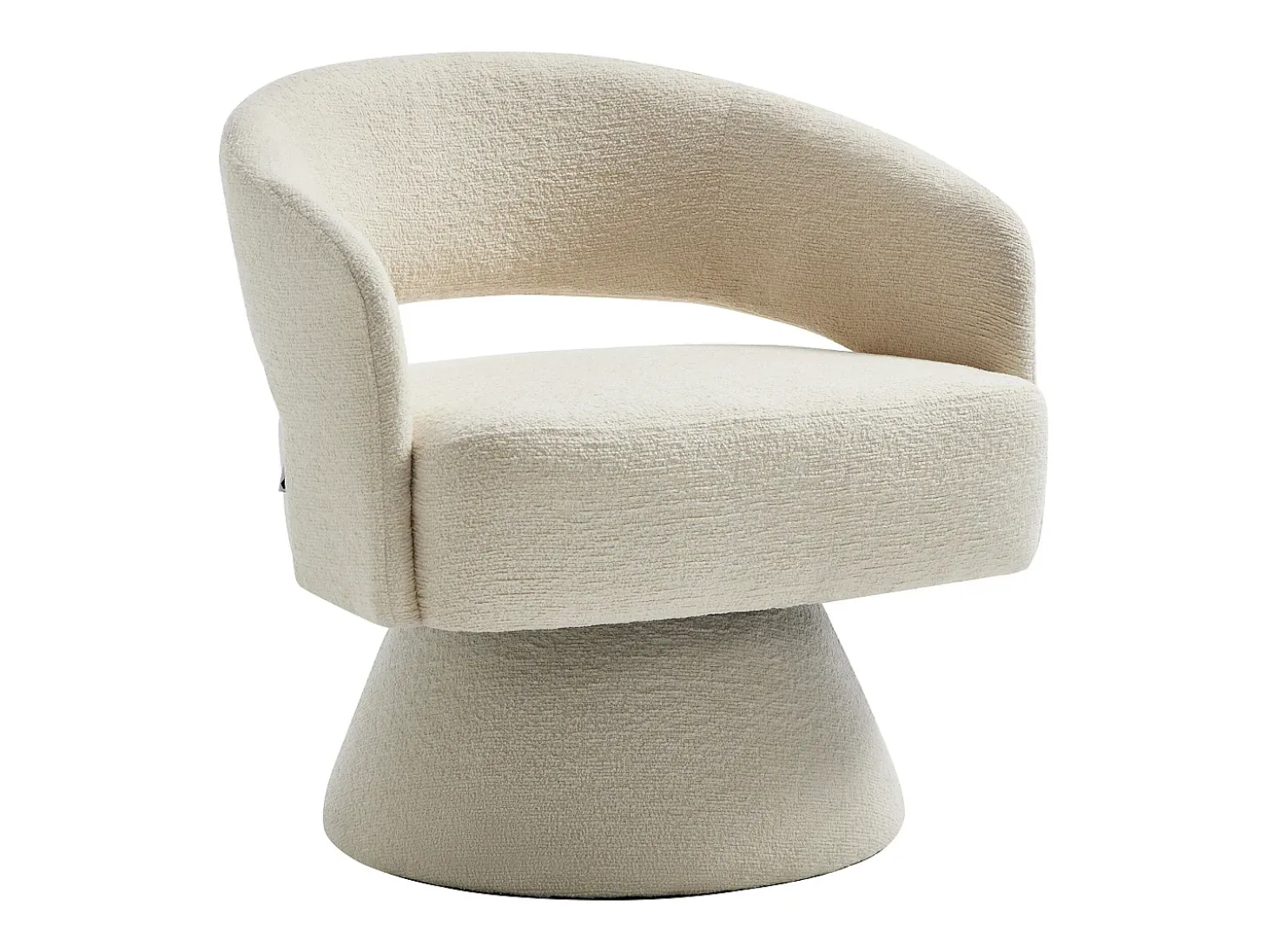 Sillón giratorio redondo en chenilla beige FEDOTE