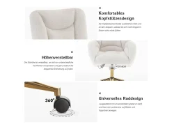 Sillón giratorio regulable en altura - patas doradas - terciopelo Teddy blanco