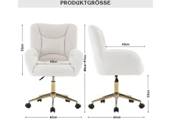 Sillón giratorio regulable en altura - patas doradas - terciopelo Teddy blanco