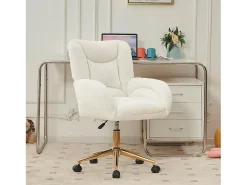 Sillón giratorio regulable en altura - patas doradas - terciopelo Teddy blanco