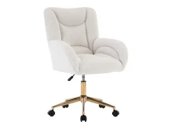 Sillón giratorio regulable en altura - patas doradas - terciopelo Teddy blanco