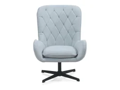 Sillón giratorio tapizado en color azul claro y patas metálicas