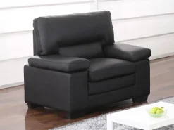 Sillón gran confort de piel de búfalo en color negro MIMAS