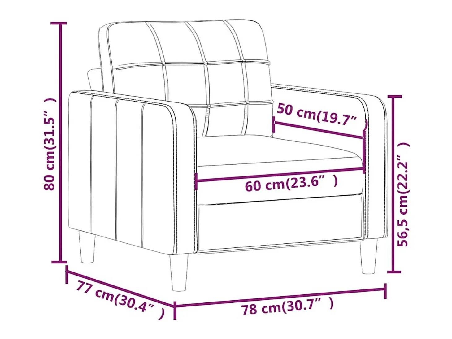 Sillón Gris Claro 60 cm Tela