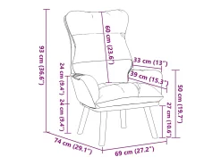 sillón Gris Claro 69 x 74 x 93 cm Terciopelo
