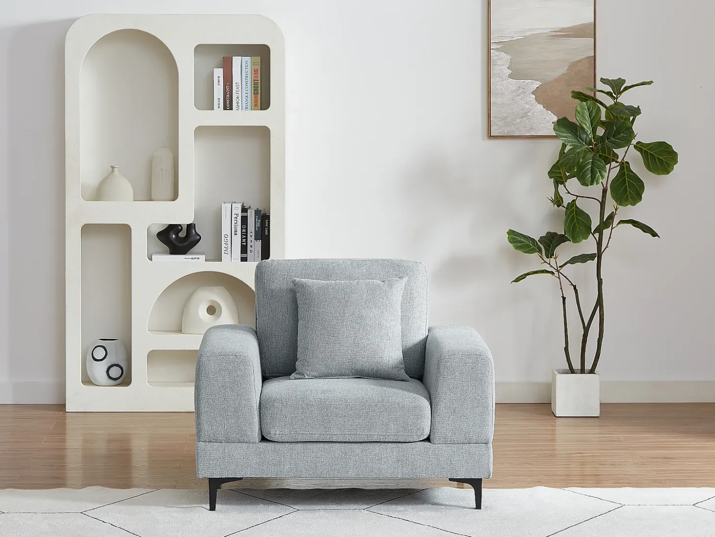 Sillón individual en tela texturizada de color gris claro JAMOLO