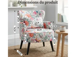 Sillón individual estampado Naranja Floral, Tela efecto lino, Patas de madera y estructura metálica, 76 x 62 x 73 cm