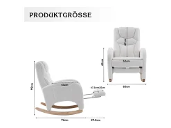 Sillón mecedor blanco con reposabrazos, respaldo y reposapiés retráctil - tela afelpada - para salas de estar y estudios