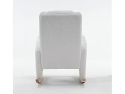 Sillón mecedor blanco con reposabrazos, respaldo y reposapiés retráctil - tela afelpada - para salas de estar y estudios