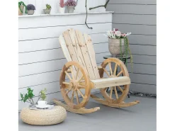 Sillón mecedor, diseño rústico, madera maciza, con ruedas, madera natural (68x88x92 cm)