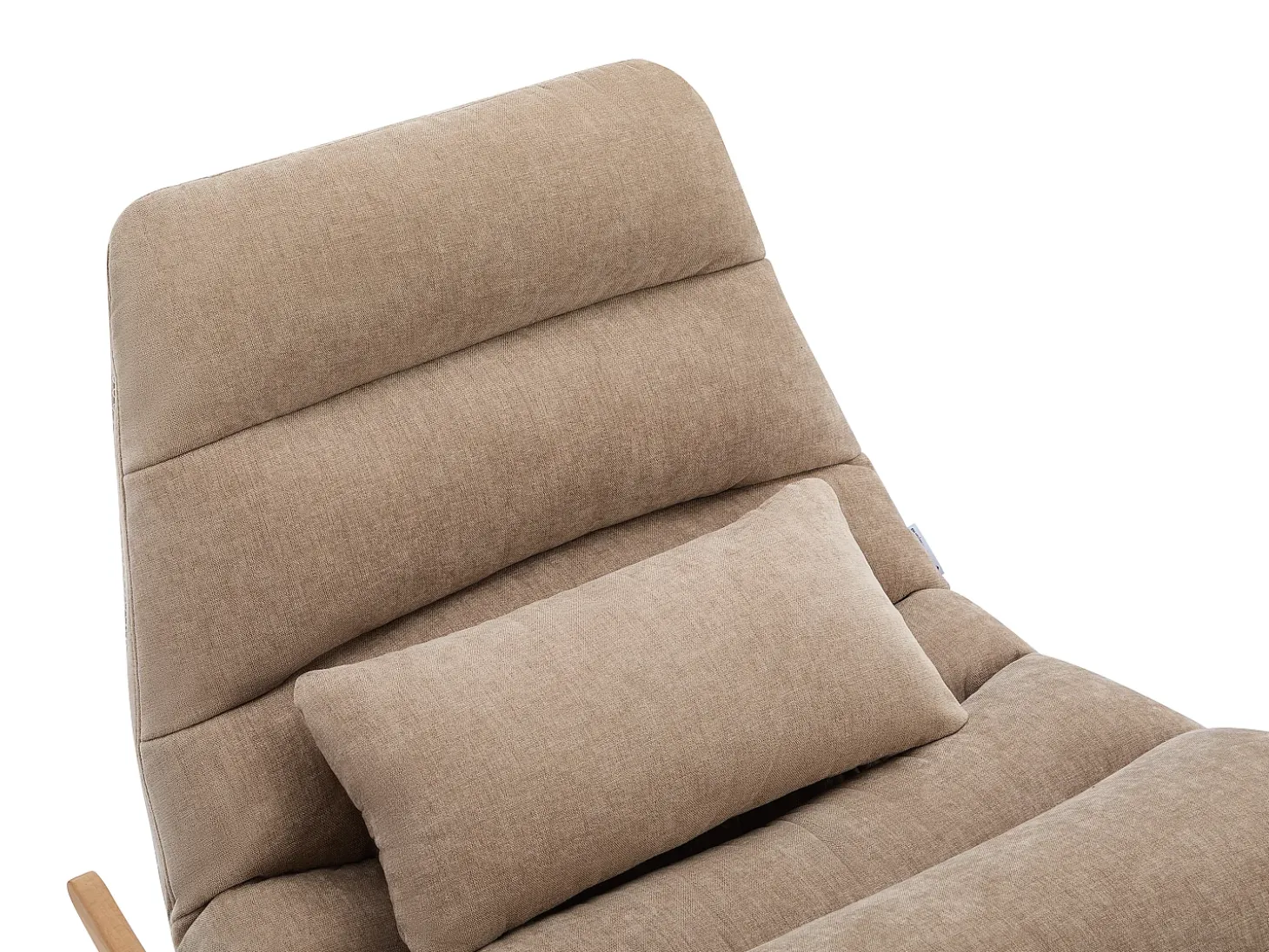 Sillón mecedora de tela color topo con base de madera RELIACO
