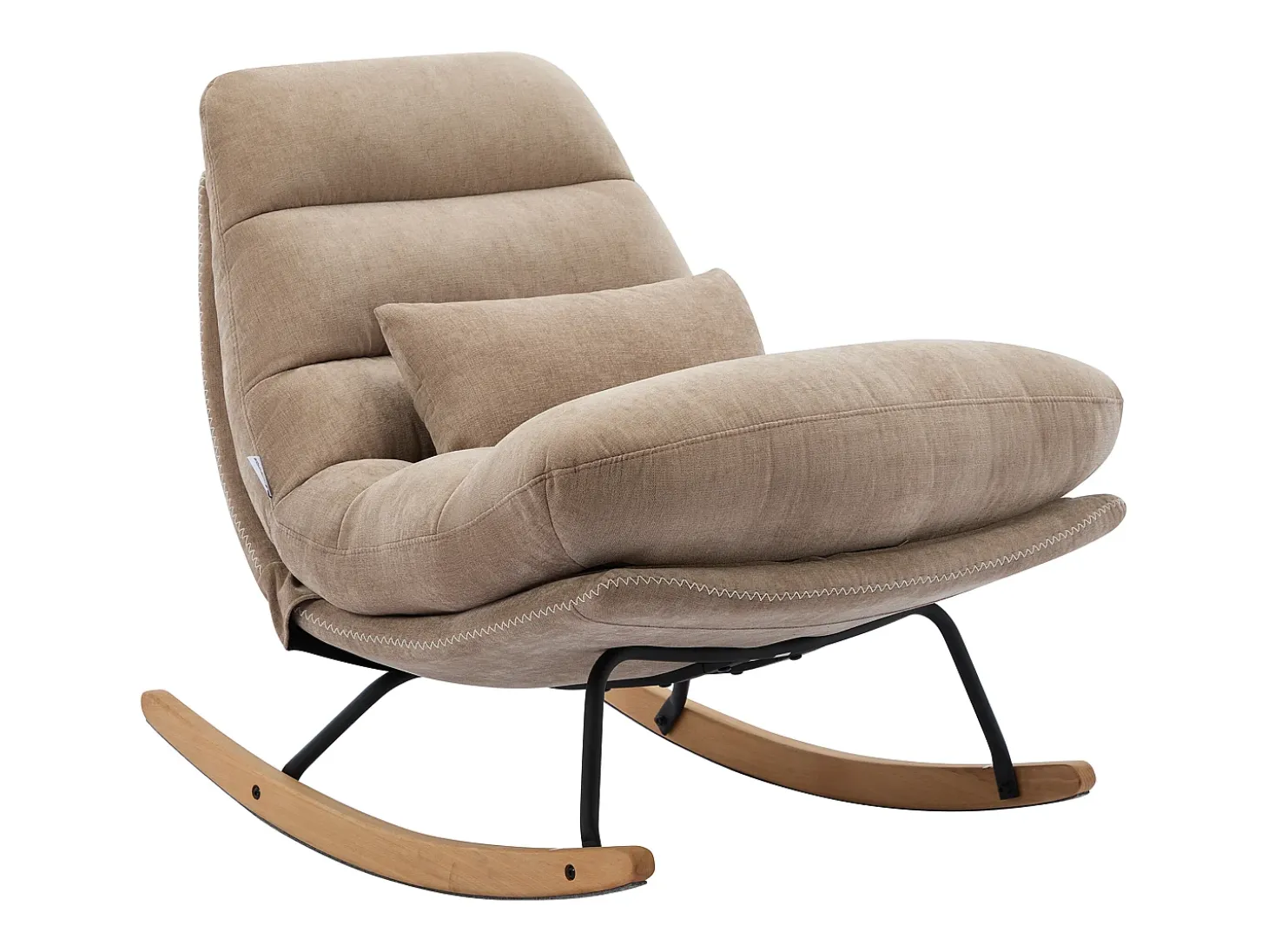 Sillón mecedora de tela color topo con base de madera RELIACO