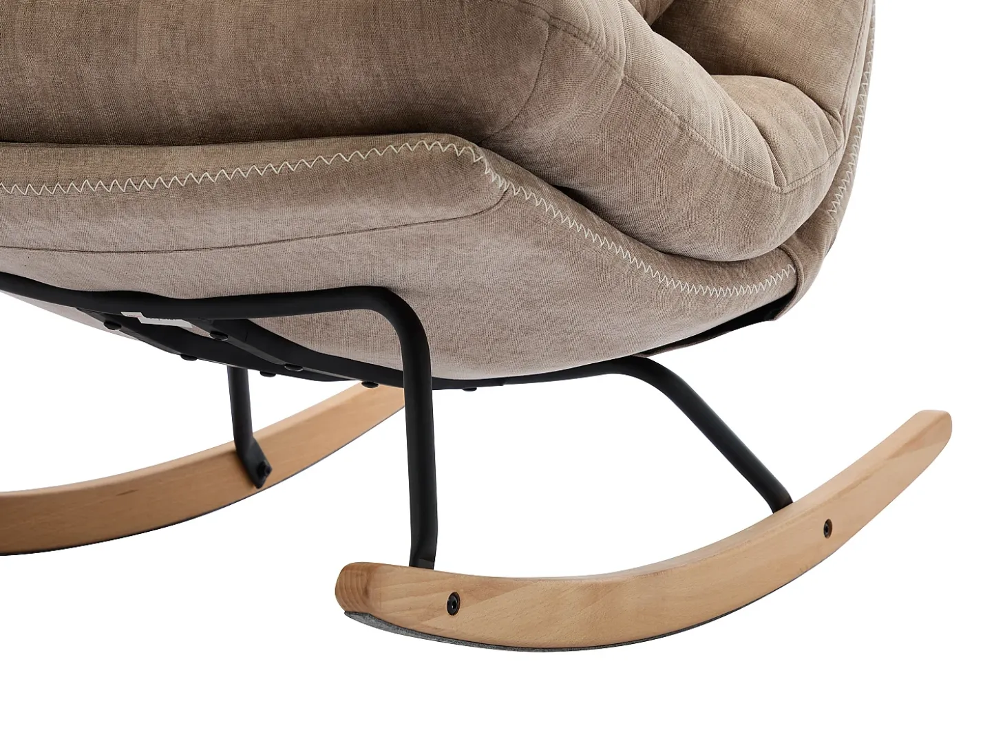 Sillón mecedora de tela color topo con base de madera RELIACO