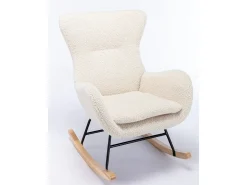 Sillón mecedora, sillón relax, sillón lounge, reposabrazos, con patas de madera, tejido peluche Teddy beige, carga máxima: 150 kg