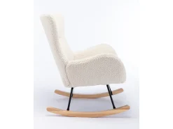 Sillón mecedora, sillón relax, sillón lounge, reposabrazos, con patas de madera, tejido peluche Teddy beige, carga máxima: 150 kg