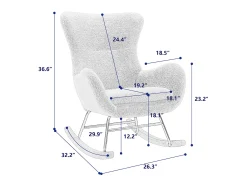 Sillón mecedora, sillón relax, sillón lounge, reposabrazos, con patas de madera, tejido peluche Teddy beige, carga máxima: 150 kg