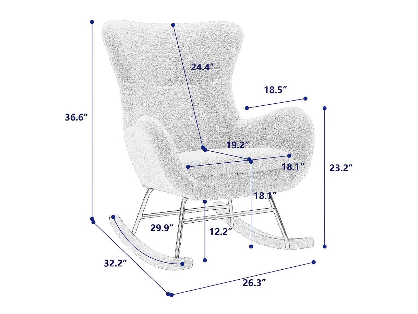 Sillón mecedora, sillón relax, sillón lounge, reposabrazos, con patas de madera, tejido peluche Teddy beige, carga máxima: 150 kg