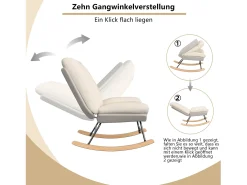 Sillón Mecedora Tapizado - Con Respaldo Regulable, Para Salón - Dormitorio, Balcón - 90,5 x 74 x 98 cm