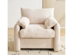 Sillón moderno de chenilla - sofá tapizado - asiento de salón para sala de estar y dormitorio - beige