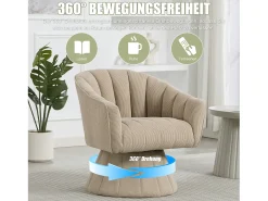 Sillón moderno giratorio 360° - 70 x 66 x 72 cm - con asiento y respaldo ergonómicos + reposabrazos - terciopelo - caqui