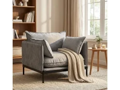 Sillón moderno tapizado para el salón con cojines de tela gris Mainz