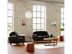 Sillón negro en cuero tostado sintético - Club