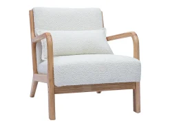 Sillón nórdico de borreguillo blanco y madera clara maciza DERRY