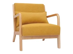 Sillón nórdico de tejido efecto aterciopelado amarillo mostaza y madera clara maciza DERRY