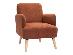 Sillón nórdico de tejido efecto aterciopelado texturizado terracota y madera ISKO