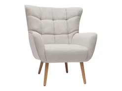 Sillón nórdico efecto terciopelo beige y madera AVERY
