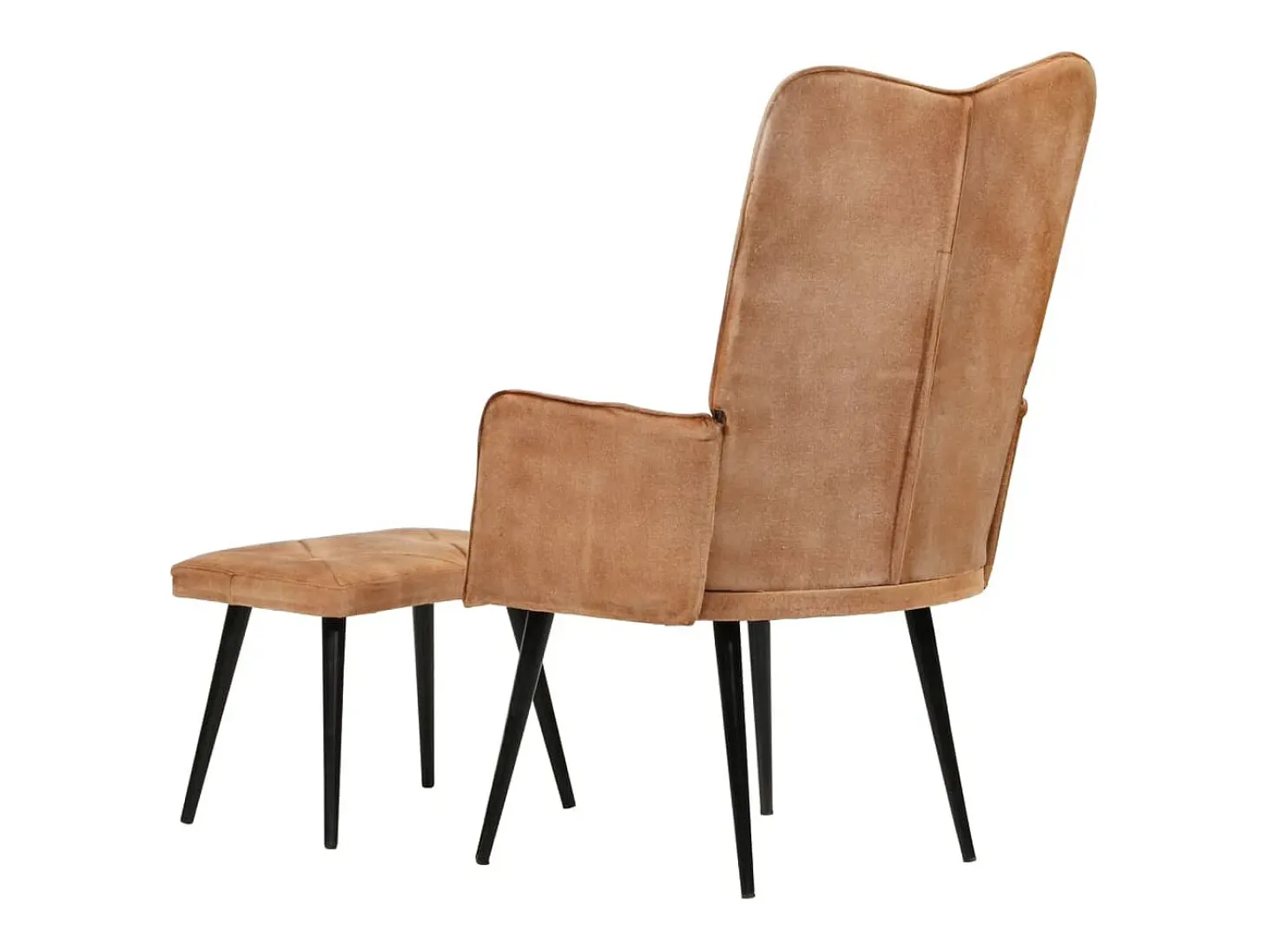 Sillón orejero con reposapiés cuero auténtico marrón canela